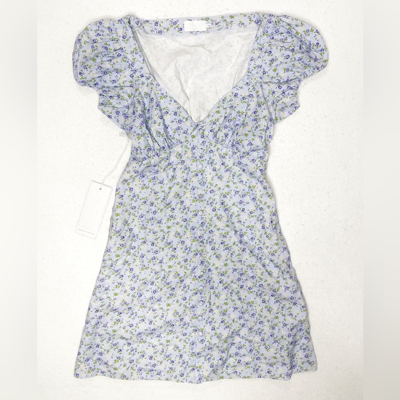 Boyish The Dusty Puff-Sleeve Mini Dress Forget Me Not Floral Size 6 Revolve - Picture 3 of 10